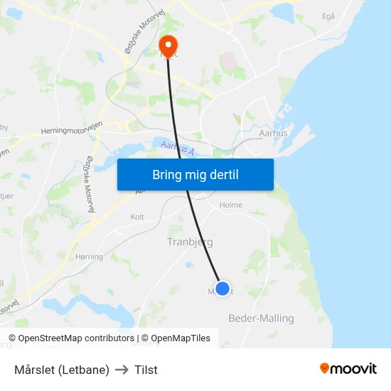 Mårslet (Letbane) to Tilst map