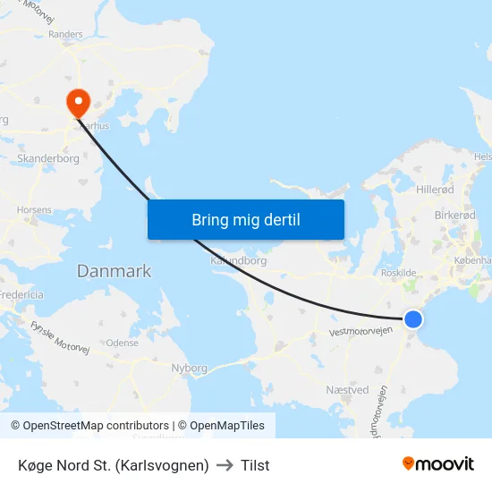 Køge Nord St. (Karlsvognen) to Tilst map