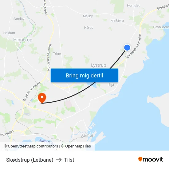 Skødstrup (Letbane) to Tilst map