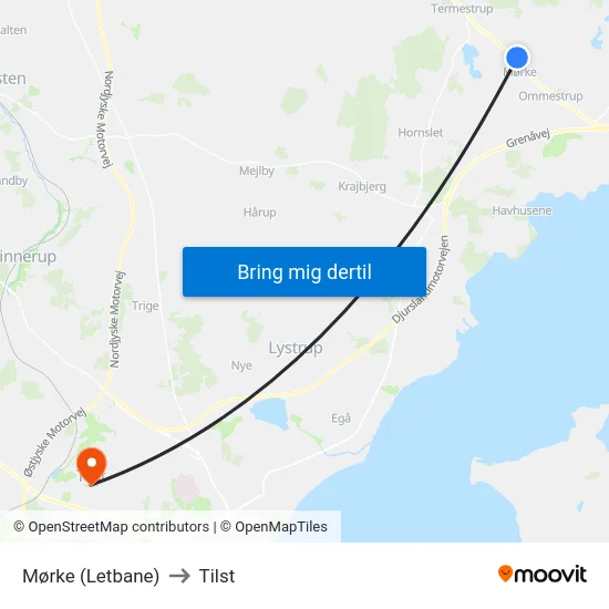 Mørke (Letbane) to Tilst map