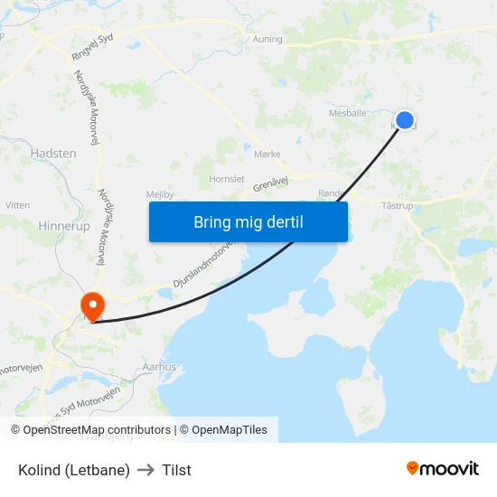Kolind (Letbane) to Tilst map