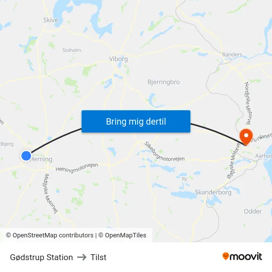 Gødstrup Station to Tilst map