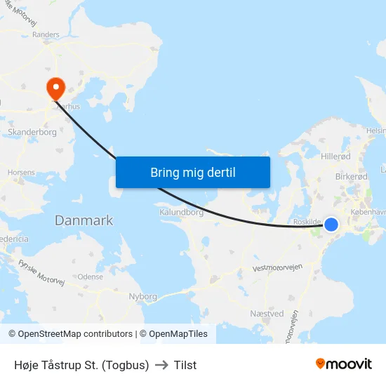Høje Tåstrup St. (Togbus) to Tilst map