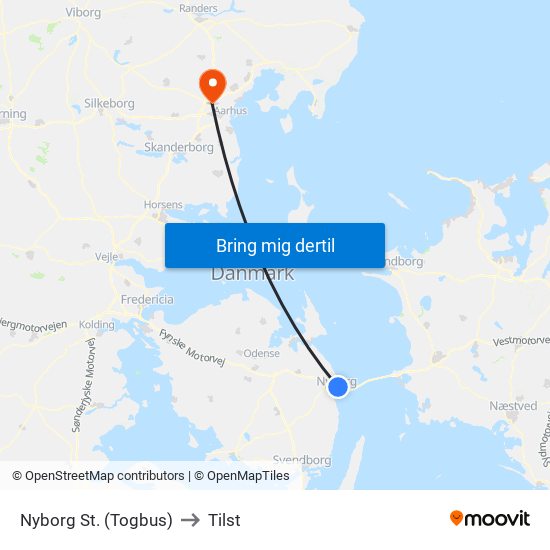 Nyborg St. (Togbus) to Tilst map