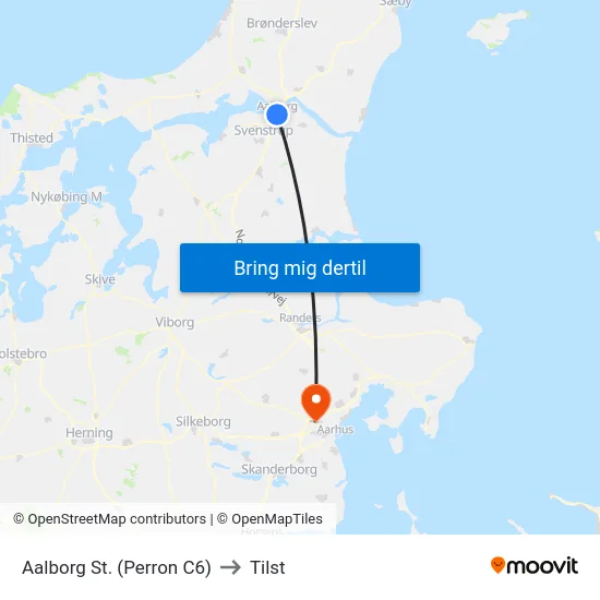 Aalborg St. (Perron C6) to Tilst map