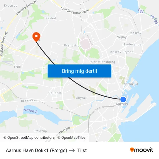 Aarhus Havn Dokk1 (Færge) to Tilst map