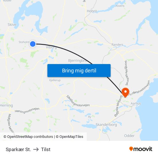 Sparkær St. to Tilst map