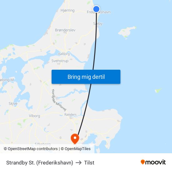 Strandby St. (Frederikshavn) to Tilst map