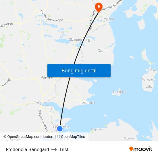 Fredericia Banegård to Tilst map