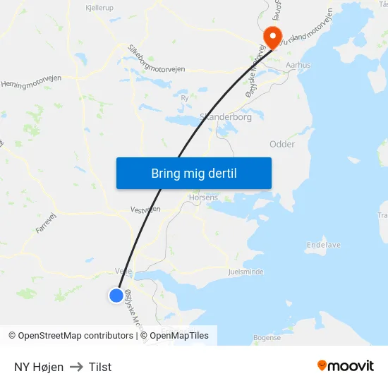 NY Højen to Tilst map