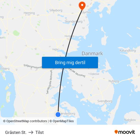 Gråsten St. to Tilst map