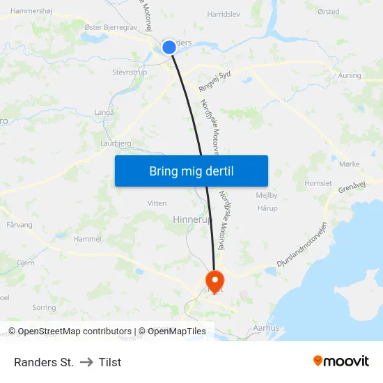 Randers St. to Tilst map