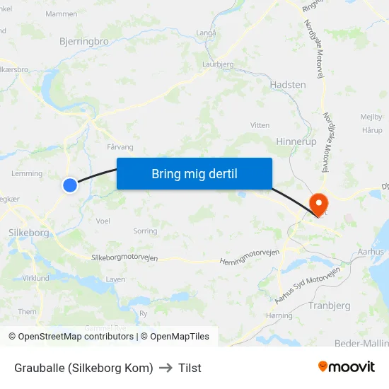 Grauballe (Silkeborg Kom) to Tilst map