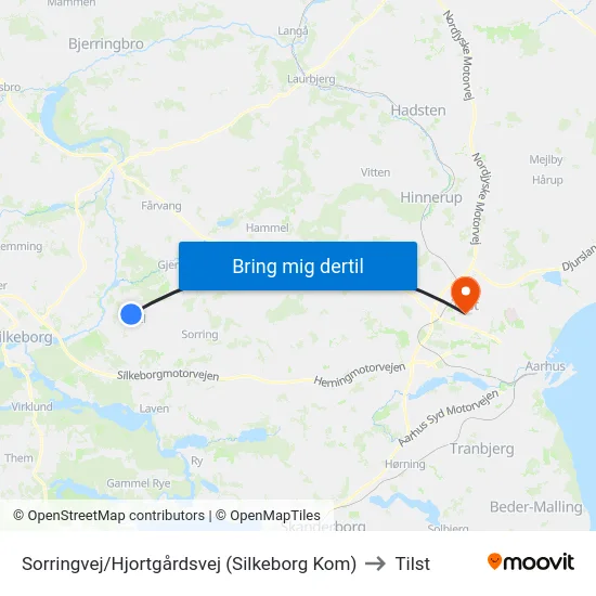Sorringvej/Hjortgårdsvej (Silkeborg Kom) to Tilst map