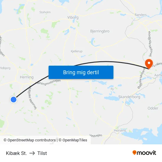 Kibæk St. to Tilst map