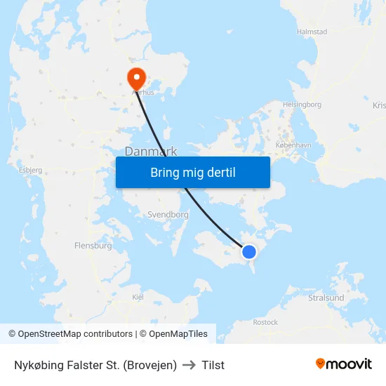 Nykøbing Falster St. (Brovejen) to Tilst map