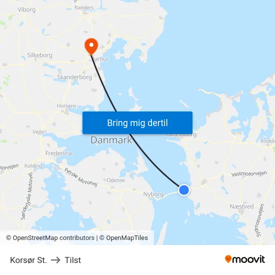 Korsør St. to Tilst map