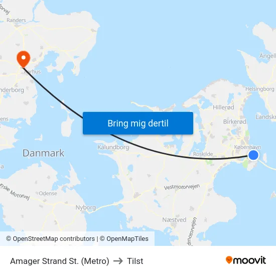 Amager Strand St. (Metro) to Tilst map