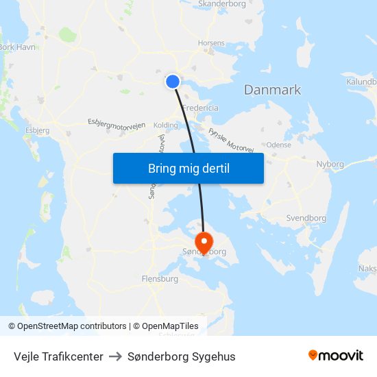 Vejle Trafikcenter to Sønderborg Sygehus map