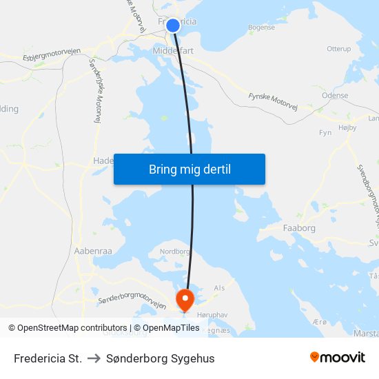 Fredericia St. to Sønderborg Sygehus map