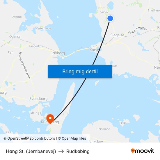 Høng St. (Jernbanevej) to Rudkøbing map
