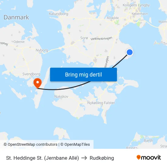 St. Heddinge St. (Jernbane Allé) to Rudkøbing map