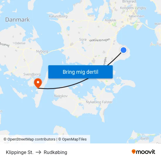 Klippinge St. to Rudkøbing map