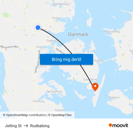 Jelling St to Rudkøbing map
