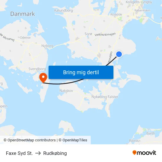Faxe Syd St. to Rudkøbing map