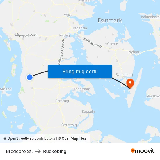 Bredebro St. to Rudkøbing map