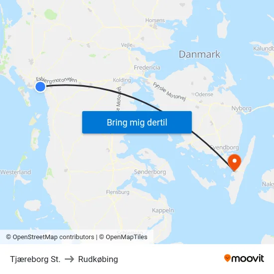 Tjæreborg St. to Rudkøbing map
