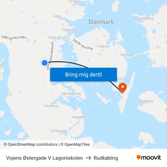 Vojens Østergade V Lagoniskolen to Rudkøbing map