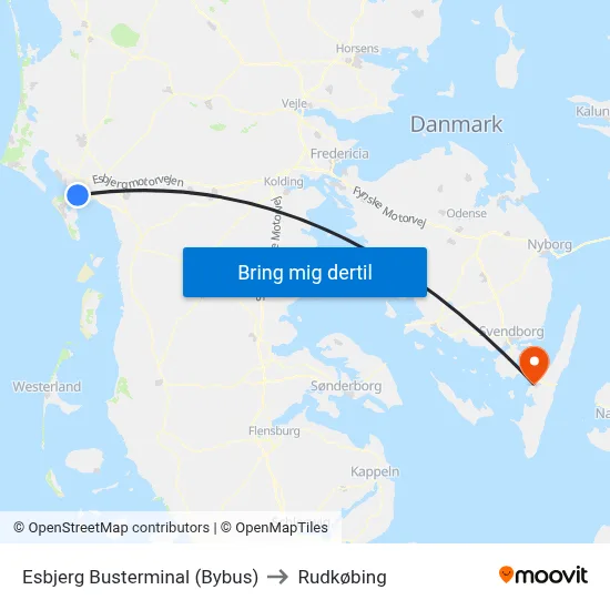 Esbjerg Busterminal (Bybus) to Rudkøbing map