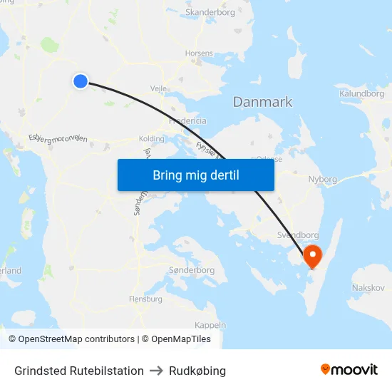 Grindsted Rutebilstation to Rudkøbing map