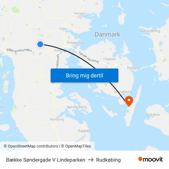 Bække Søndergade V Lindeparken to Rudkøbing map