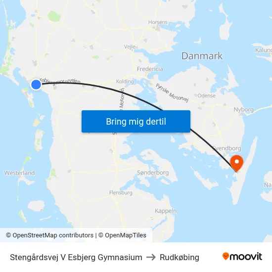 Stengårdsvej V Esbjerg Gymnasium to Rudkøbing map