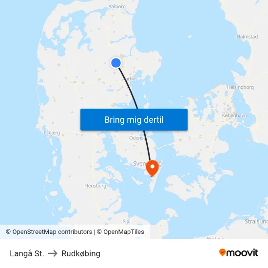 Langå St. to Rudkøbing map