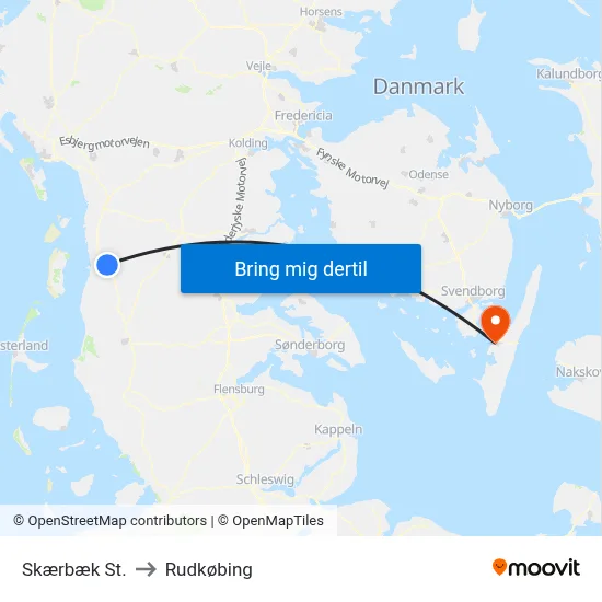 Skærbæk St. to Rudkøbing map