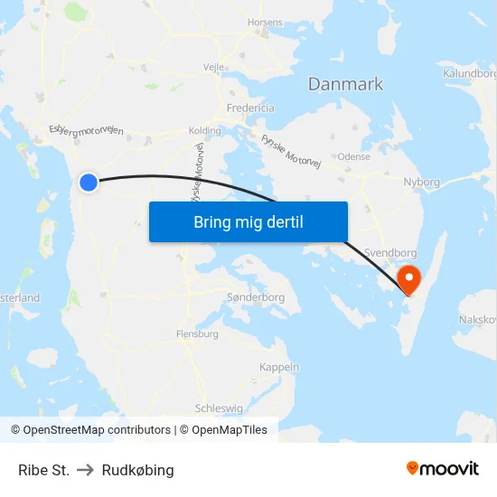 Ribe St. to Rudkøbing map