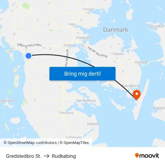 Gredstedbro St. to Rudkøbing map