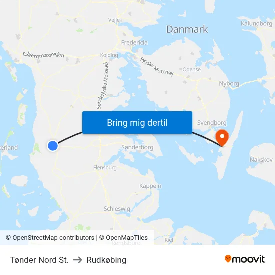 Tønder Nord St. to Rudkøbing map