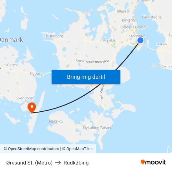 Øresund St. (Metro) to Rudkøbing map