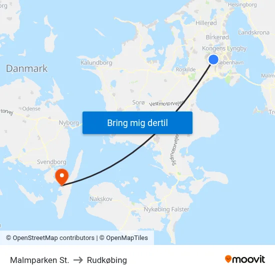 Malmparken St. to Rudkøbing map