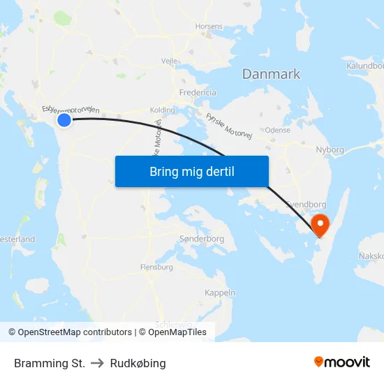 Bramming St. to Rudkøbing map