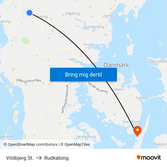 Vildbjerg St. to Rudkøbing map