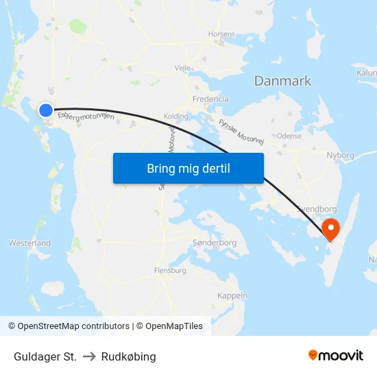 Guldager St. to Rudkøbing map