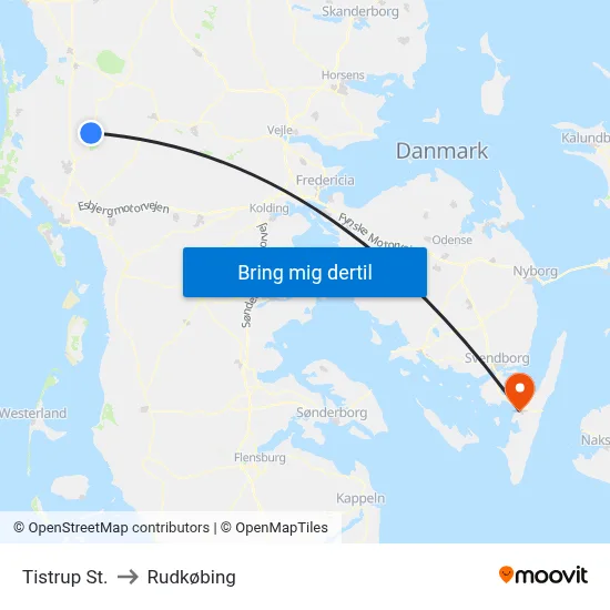 Tistrup St. to Rudkøbing map