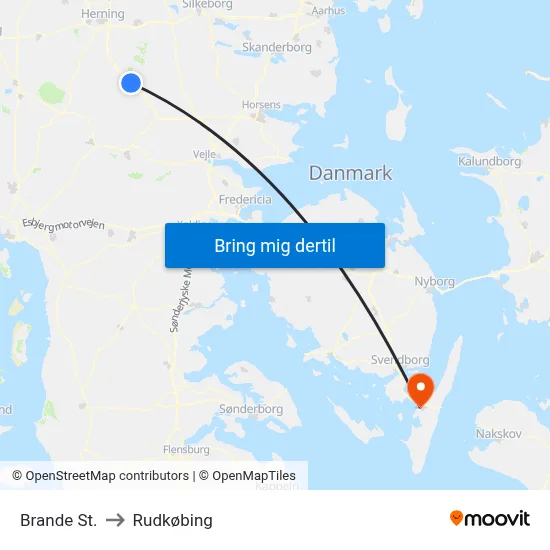Brande St. to Rudkøbing map