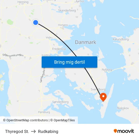 Thyregod St. to Rudkøbing map
