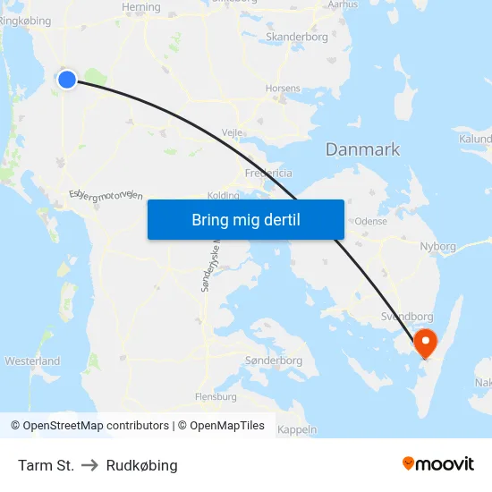 Tarm St. to Rudkøbing map